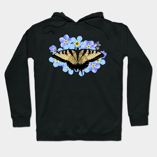 Swallowtail Butterfly On Blue Flowers Hoodie by PhotoArts